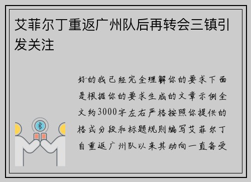 艾菲尔丁重返广州队后再转会三镇引发关注