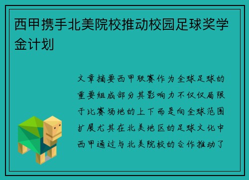 西甲携手北美院校推动校园足球奖学金计划